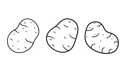 Three simple potato shapes in a black and white line art silhouette