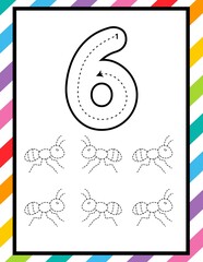 Number 6 Tracing, Counting and Coloring Worksheet for Preschool and Kindergarten Kids