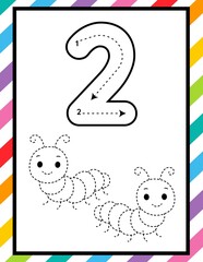 Number 2 Tracing, Counting and Coloring Worksheet for Preschool and Kindergarten Kids