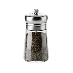 Glass pepper shaker with silver lid, isolated on white or transparent background, PNG Format.