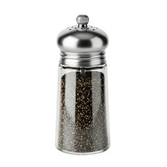 Glass pepper shaker with silver lid, isolated on white or transparent background, PNG Format.