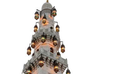Ramadan kareem eid mubarak decorative lanterns towering minaret islamic architecture