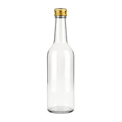 Empty glass bottle with gold cap, isolated on white or transparent background, PNG Format.