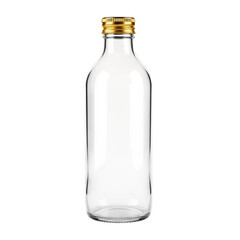Empty glass bottle with gold cap, isolated on white or transparent background, PNG Format.