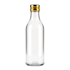 Empty glass bottle with gold cap, isolated on white or transparent background, PNG Format.