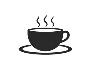 Obraz premium Monochrome depiction of a steaming coffee cup atop a saucer. The beverage gives off three stylized heat waves against a bright white backdrop