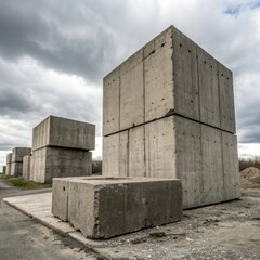 Heavy block like structures made of raw concrete often seen as b