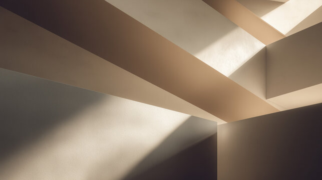 Minimal abstract interior shadow geometry in modern architectural style, beige-neutral colors, artistic background with copy space