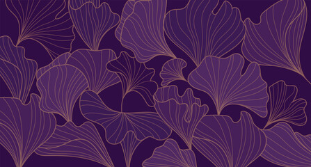 Luxury Gold Line Art Ginkgo Floral Pattern on Purple Background

Description