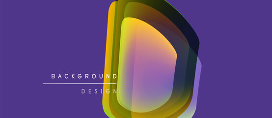 Purple backdrop features layered, colorful letter D. Text reads background design. Modern, vibrant visual presentation.