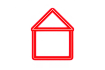 Red neon house icon glowing, illustrating home, property, real estate, and mortgage concepts on transparent background