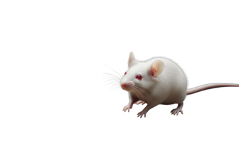 Young white lab mouse with pink eyes cautiously scrutinizes yellow cheese on vintage mousetrap, dark surface, high-angle, dramatic lighting, concept of risk and temptation