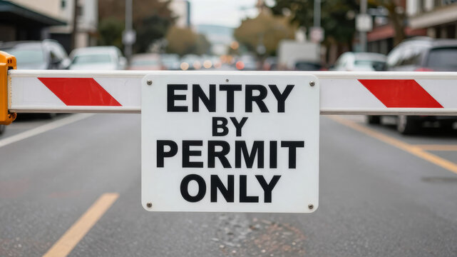 Entry by permit only sign indicating restricted access to transportation or construction site