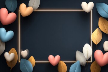 Set against a dark background, a red neon frame, heart bokeh lights, and foliage produce a passionate vibe for Valentine’s Day artwork