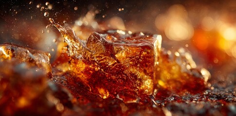 A shimmering golden wave of liquid with bubbles creates a dynamic splash effect for beverage and refreshment advertising campaigns