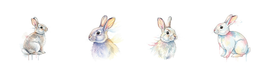 Obraz premium Watercolor rabbits with soft pastel colors artistic drip effect isolate