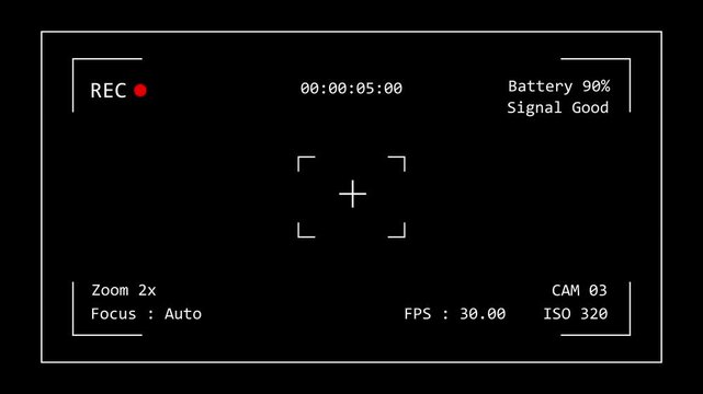 High-tech CCTV surveillance monitor interface overlay featuring advanced digital UI elements, recording frame markers, timecode, and CAM 3 camera label on a clean black background.