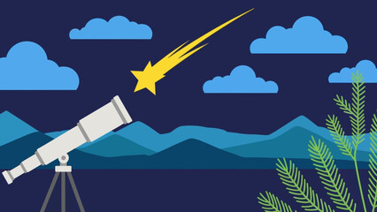 Telescope viewing a shooting star in the night sky. © Abhinaya Project