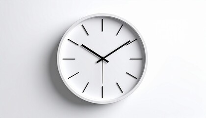 Minimalist wall clock design clean contemporary white clock face on pure background time concept business deadline punctuality scheduling simple design element space to text. copy text.