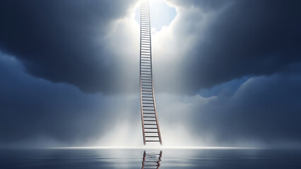 Conceptual ultra realistic image of a vertical path rising toward a bright light, representing hope, future, ambition, spiritual journey, and personal growth.