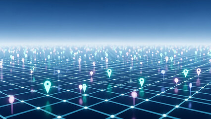 Abstract technology background showing a digital network grid with glowing nodes, representing data flow, connectivity, AI, and future technology.