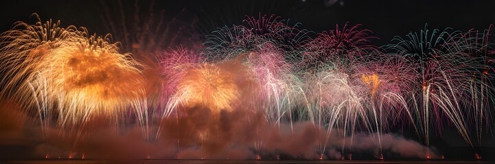 Vibrant fireworks display on a dark night sky