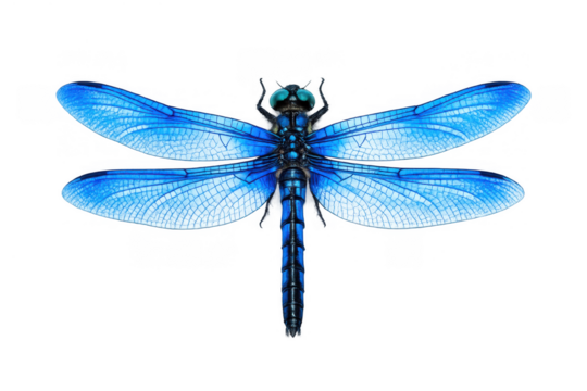 Blue dragonfly with iridescent wings on transparent background, tropical insect species, macro wildlife, odonata - Powered by Adobe