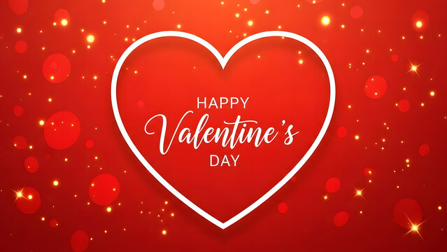 A white heart shaped illustration with happy valentine s day on a red background