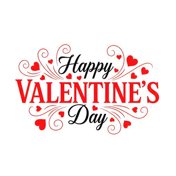 Happy valentine s day greeting with hearts and decorative swirls design