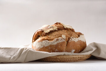 Artisan sourdough on simple white surface