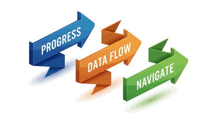 Progress data flow and navigate arrows for business strategy