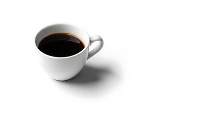 Obraz premium Fresh hot black espresso in a white ceramic cup and saucer isolated on a white background for a morning breakfast cafe break with a rich brown liquid aroma