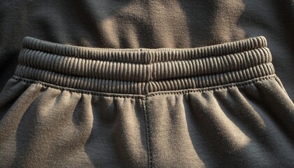 Jogger pants close-up highlighting elastic waistband and cuff details, modern casual wear look with realistic fabric texture, ideal for streetwear, activewear, and apparel concepts.