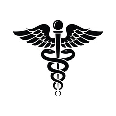 The caduceus symbol a staff with two snakes and wings depicted