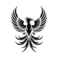 Obraz premium A striking black and white illustration of a phoenix with spread wings