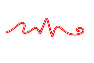 Red neon heartbeat line forming a glowing pulse waveform, depicting health, medical data, and vital signs on transparent background