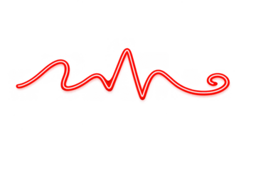 Red neon heartbeat line forming a glowing pulse waveform, depicting health, medical data, and vital signs on transparent background
