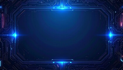 Futuristic Digital Technology Frame with Neon Blue and Pink Lights - Abstract Sci-Fi Interface Background