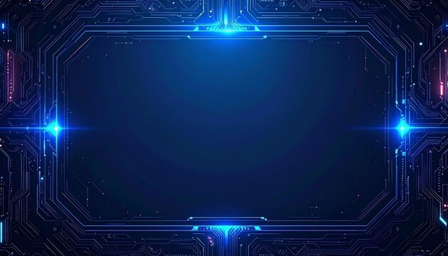 Futuristic Digital Technology Frame with Neon Blue and Pink Lights - Abstract Sci-Fi Interface Background - Powered by Adobe
