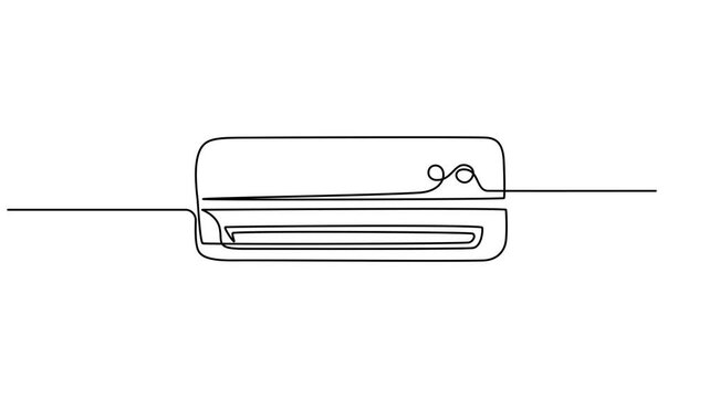 Continuous one line art drawing of AC indoor unit. Air conditioner single line art minimalist style vector illustration animation, air conditioner line drawing art, Single one line drawing  air