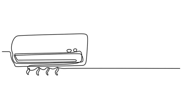 Continuous one line art drawing of AC indoor unit. Air conditioner single line art minimalist style vector illustration animation, air conditioner line drawing art, Single one line drawing  air
