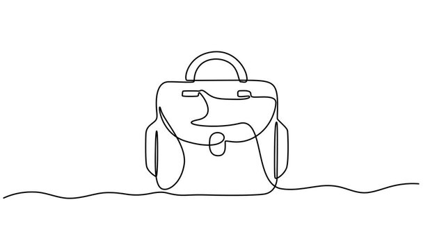 Bag pack One continuous single line hand drawn isolated background template, Backpack. One line drawing vector illustration, Self drawing line animation school backpack bag Back to school education