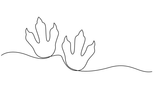 Dinosaur footprints continuous one line drawing animation, Dinosaur footprints continuous single line drawing animation. Full length one line 4K animation