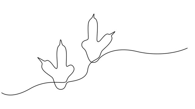 Dinosaur footprints continuous one line drawing animation, Dinosaur footprints continuous single line drawing animation. Full length one line 4K animation