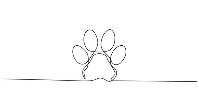 Dog paw footprint continuous one line drawing animation, dog paw one line art, Animation on white background in 4k, Dog or cat paw footprint and heart continuous one line drawing animation, Video. Dog