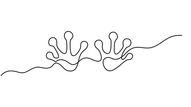 continuous drawing line art of frog with black line and white background. One line, Self drawing simple animation of tree frog continuous line drawing. Wildlife concept one line art. Minimalist style 