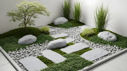 Zen garden design with stone path and plants