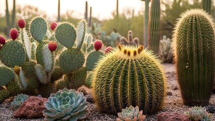 Cacti and succulents in desert landscape