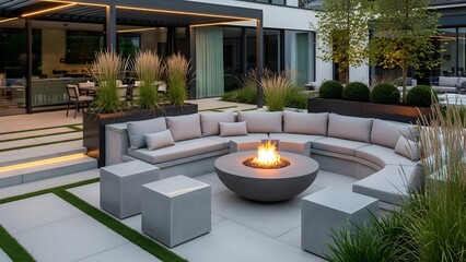 Outdoor lounge area with fire pit