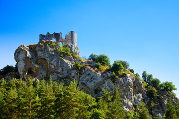 View of Fort de Sabarda while hiking the Cathar trail in the small village of Fenouillet